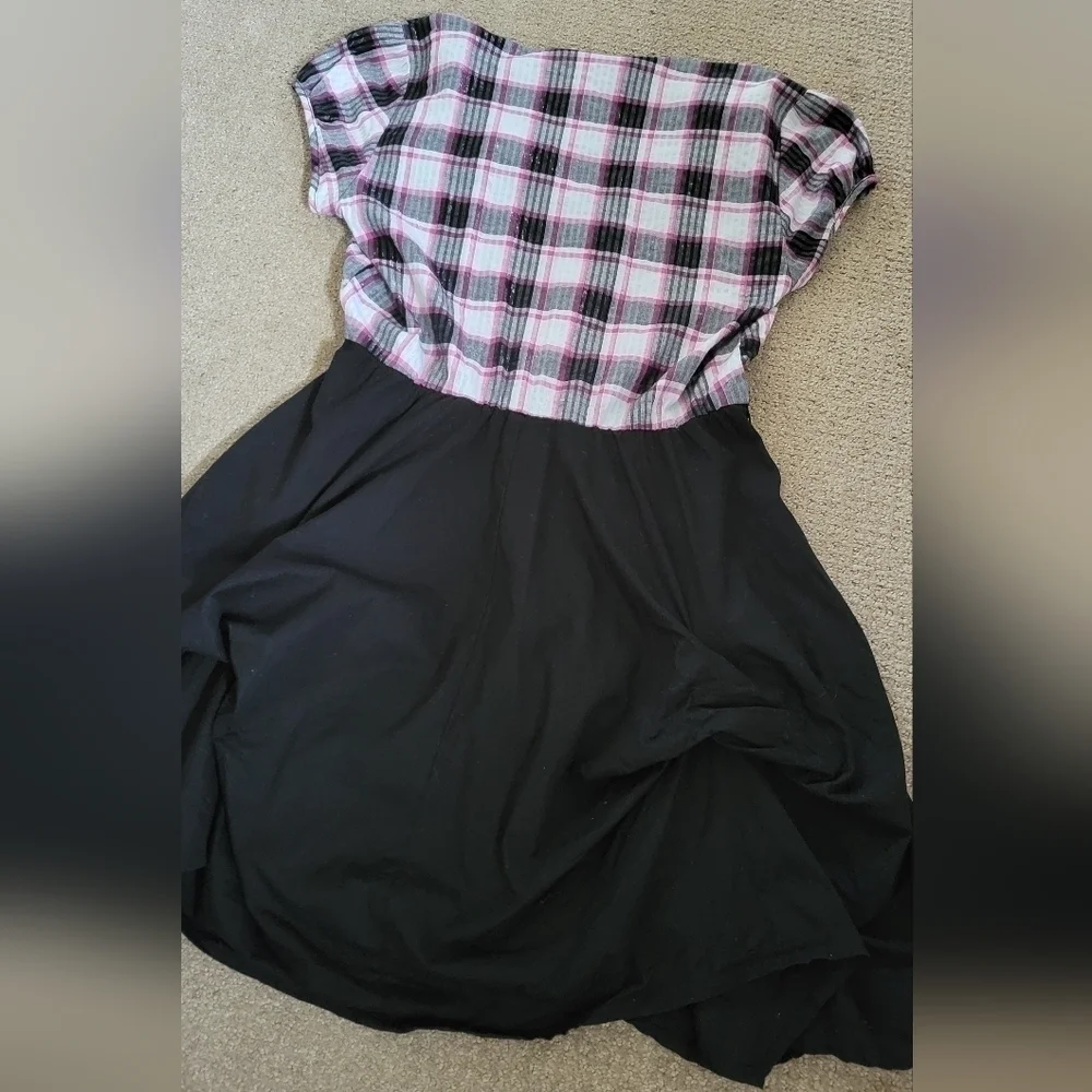 Heart & Soul Black & Pink Plaid Ruched Bubble Bottom Dress